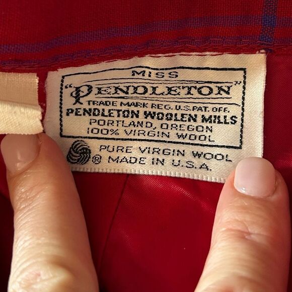 Vintage Pendleton 100% Pure Virgin Wool Red Plaid Midi Skirt MEASUREMENTS - Picture 3 of 9